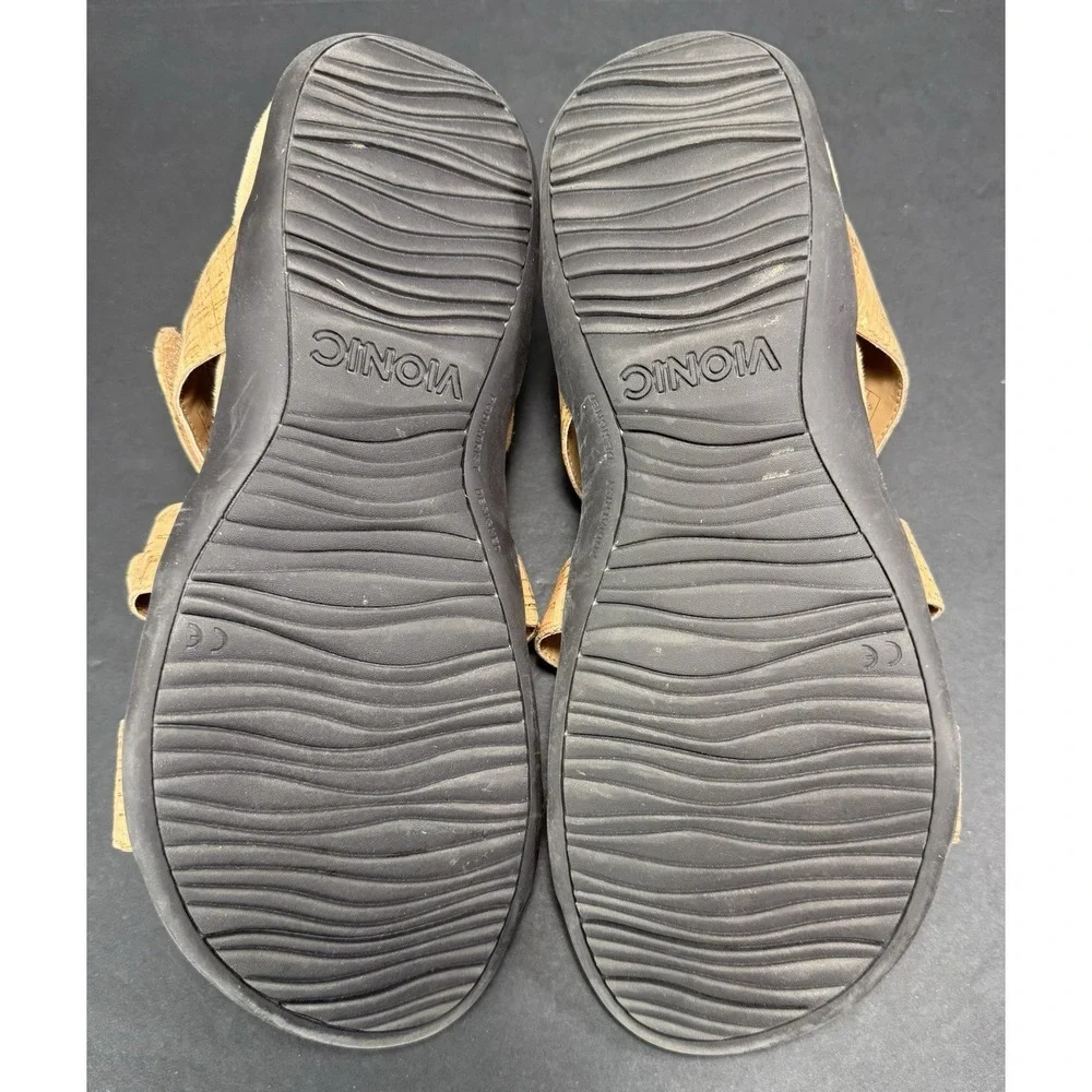 Vionic Amber Adjustable Sandal‎ Women's 10 Cork Gold Flat Arch Support Comfort